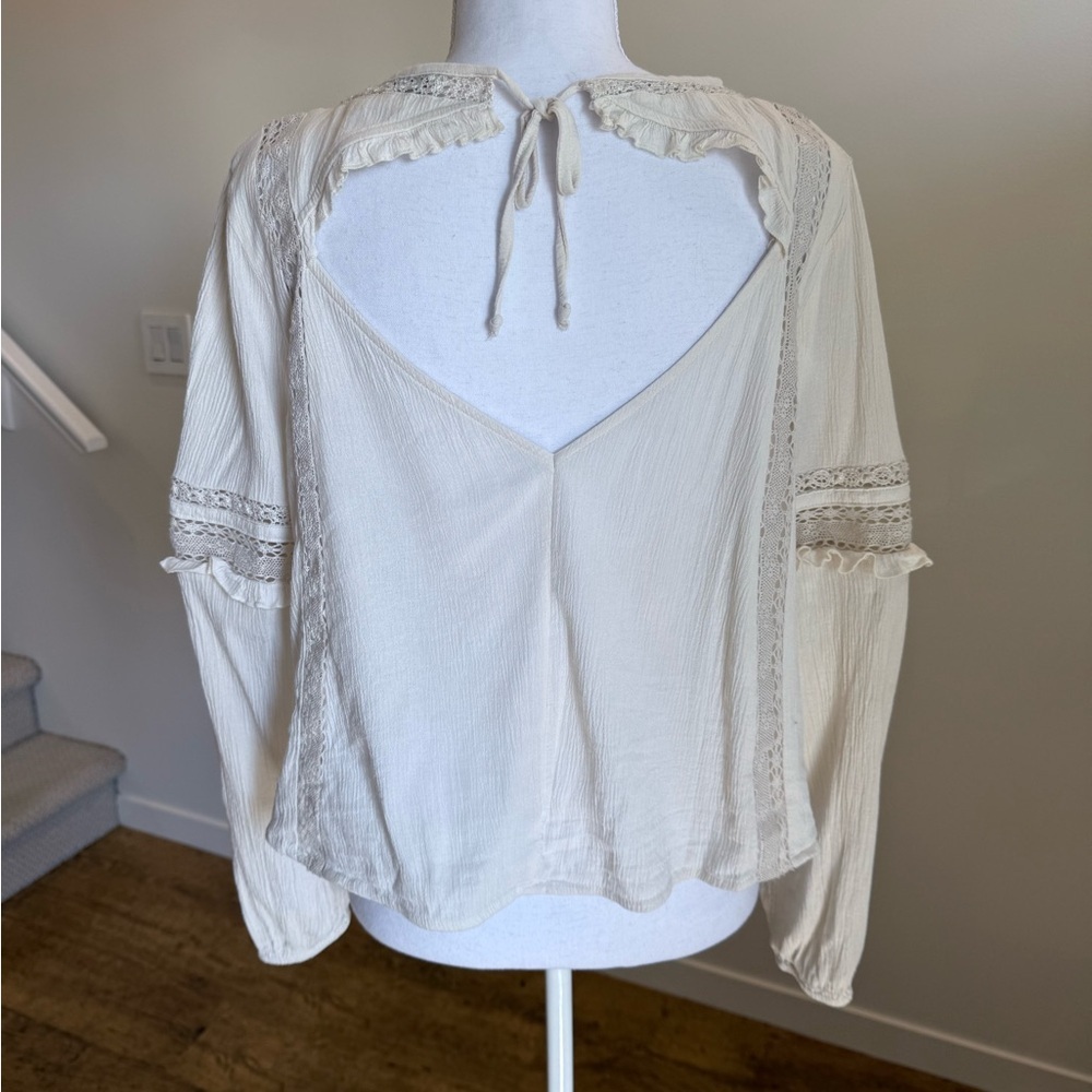 American Eagle Lace Peasant Blouse size Medium Boho Romantic Ethereal Victorian - Picture 5 of 9
